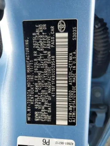 2012 TOYOTA CAMRY BASE  