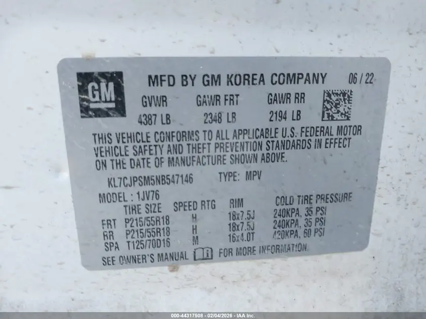 2022 CHEVROLET TRAX AWD LT