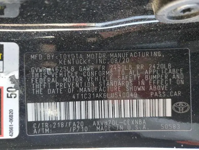 2020 TOYOTA CAMRY LE  