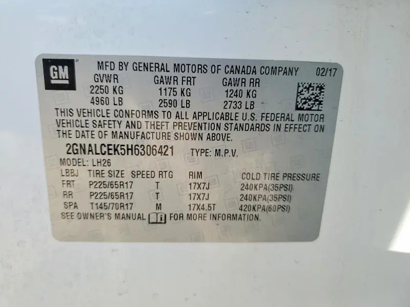 2017 CHEVROLET EQUINOX LT  