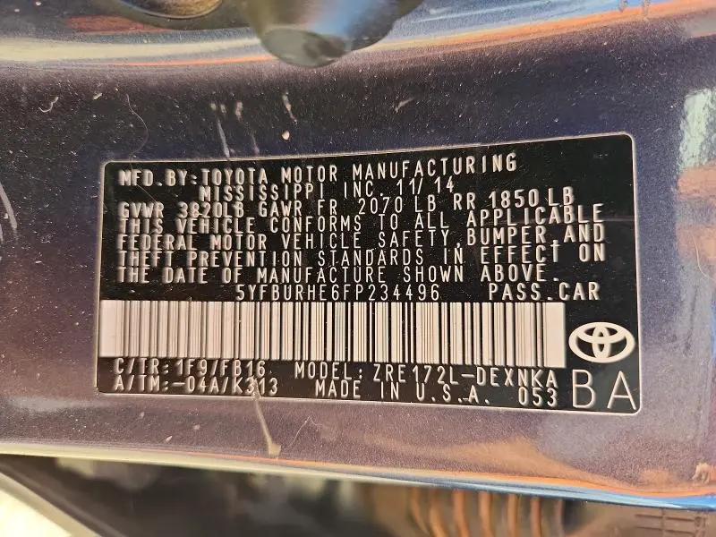 2015 TOYOTA COROLLA LE  