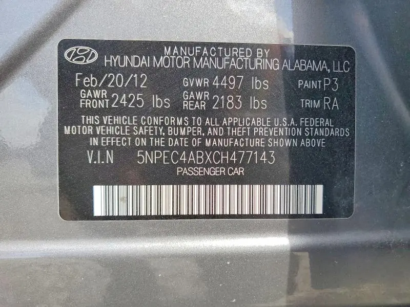 2012 HYUNDAI SONATA LIMITED 2.0T  