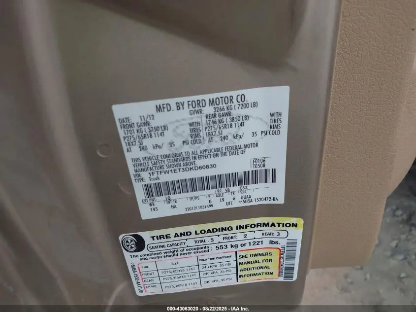 2013 FORD F-150 LARIAT