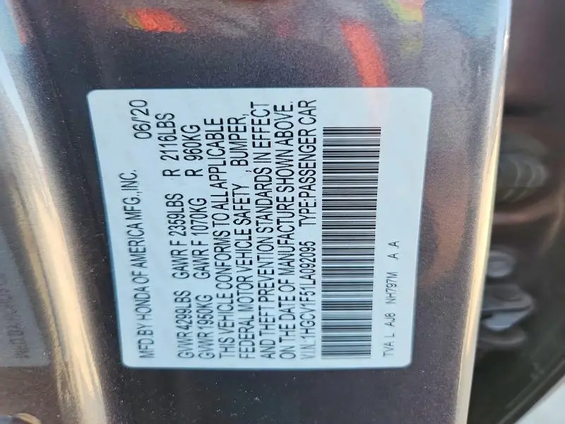2020 HONDA ACCORD EXL  