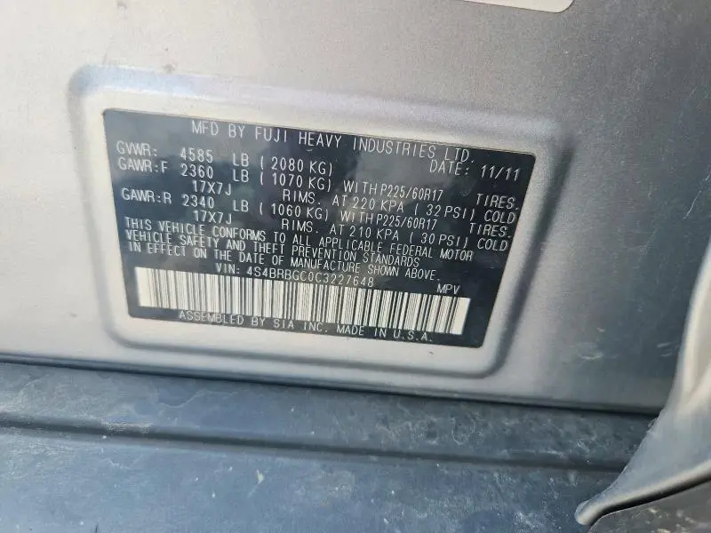 2012 SUBARU OUTBACK 2.5I PREMIUM  