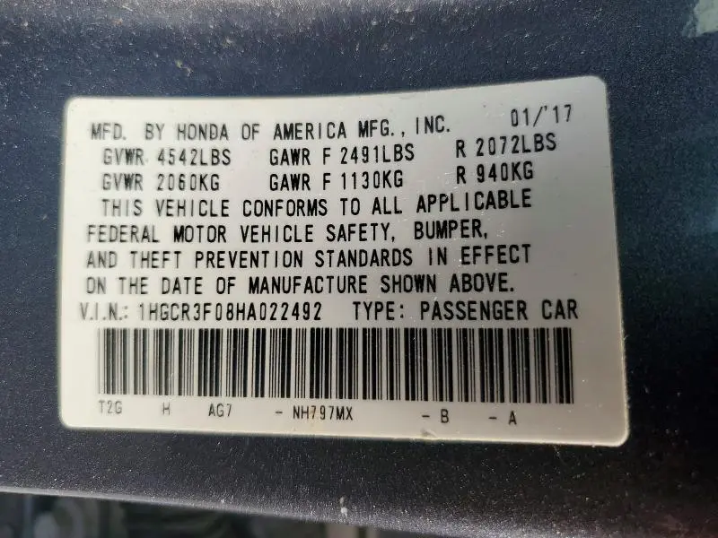 2017 HONDA ACCORD EXL  