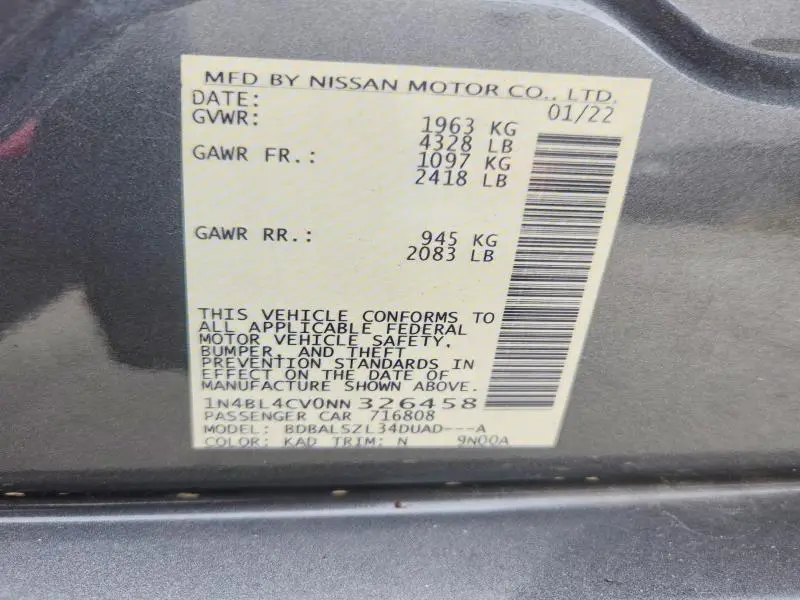 2022 NISSAN ALTIMA SR  