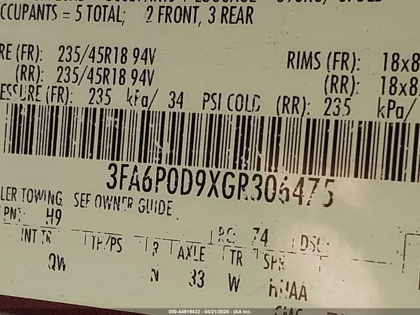 2016 FORD FUSION TITANIUM