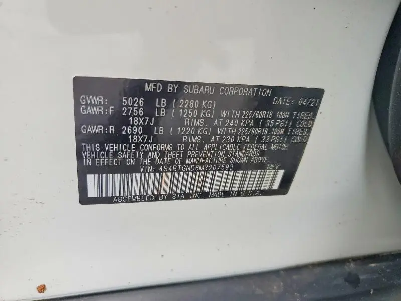 2021 SUBARU OUTBACK LIMITED XT  