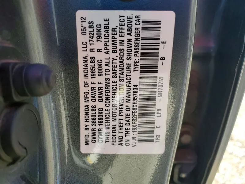 2012 HONDA CIVIC LX  