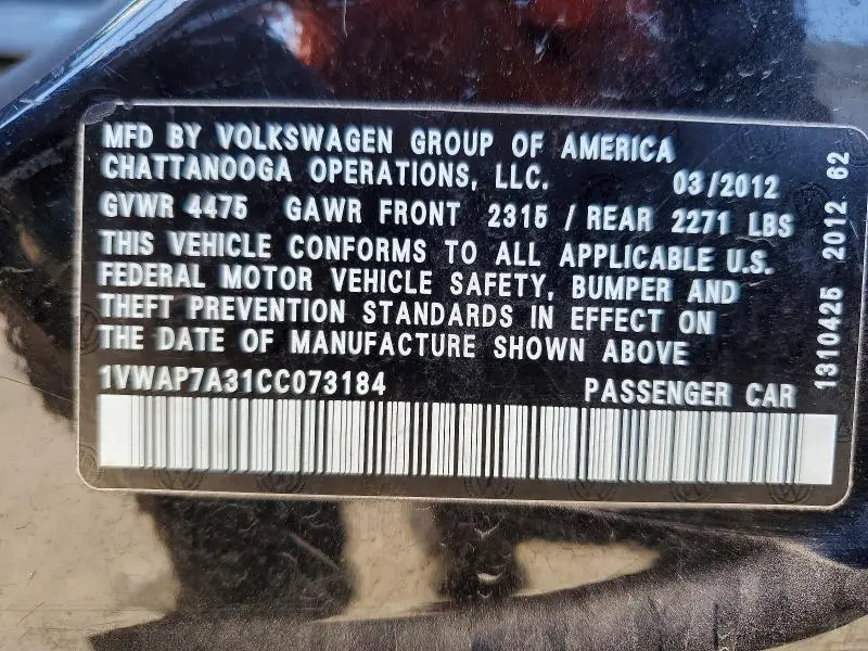 2012 VOLKSWAGEN PASSAT S  