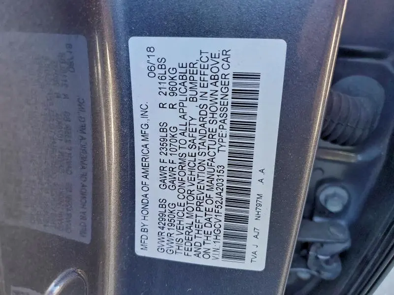 2018 HONDA ACCORD EXL  