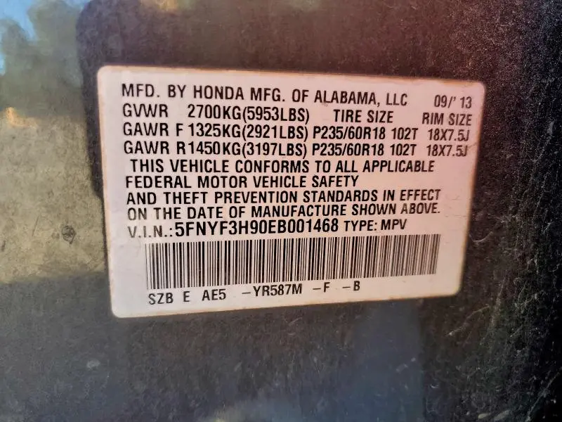 2014 HONDA PILOT TOURING  