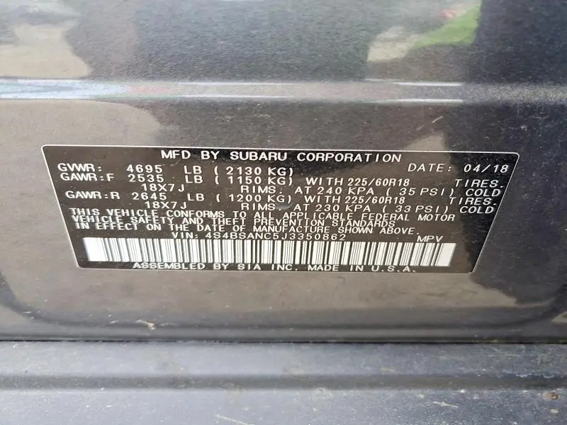 2018 SUBARU OUTBACK 2.5I LIMITED  