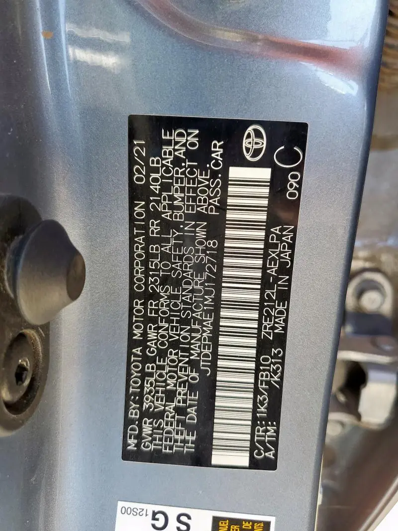 2021 TOYOTA COROLLA LE  