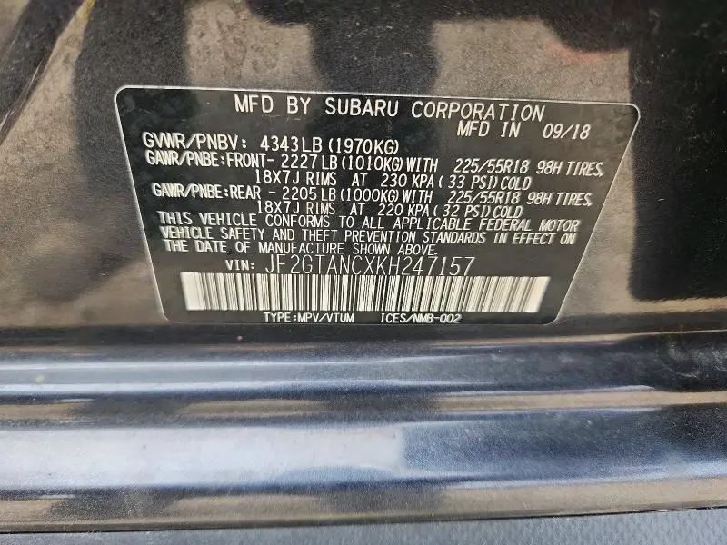 2019 SUBARU CROSSTREK LIMITED  