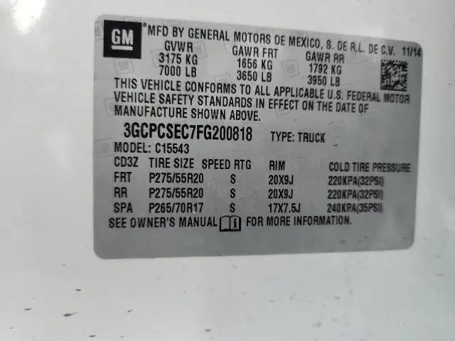 2015 CHEVROLET SILVERADO C1500 LTZ  