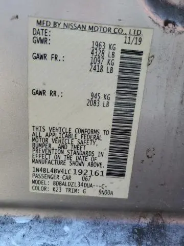 2020 NISSAN ALTIMA S  