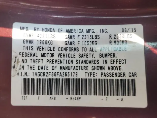 2015 HONDA ACCORD EXL  