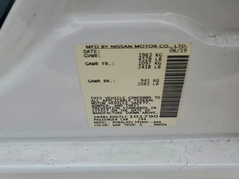 2020 NISSAN ALTIMA SV  