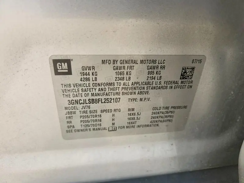 2015 CHEVROLET TRAX 1LT  