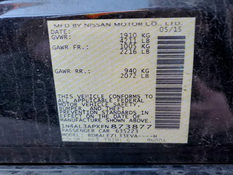 2015 NISSAN ALTIMA 2.5  