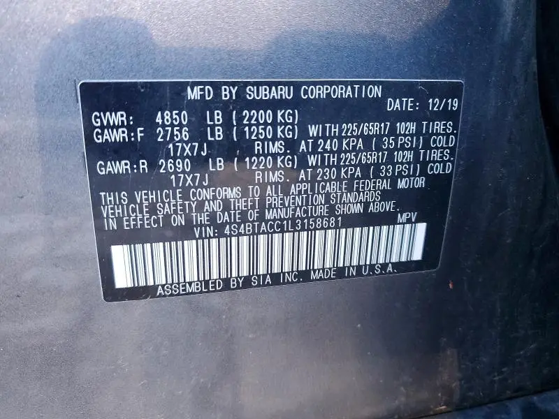 2020 SUBARU OUTBACK PREMIUM  