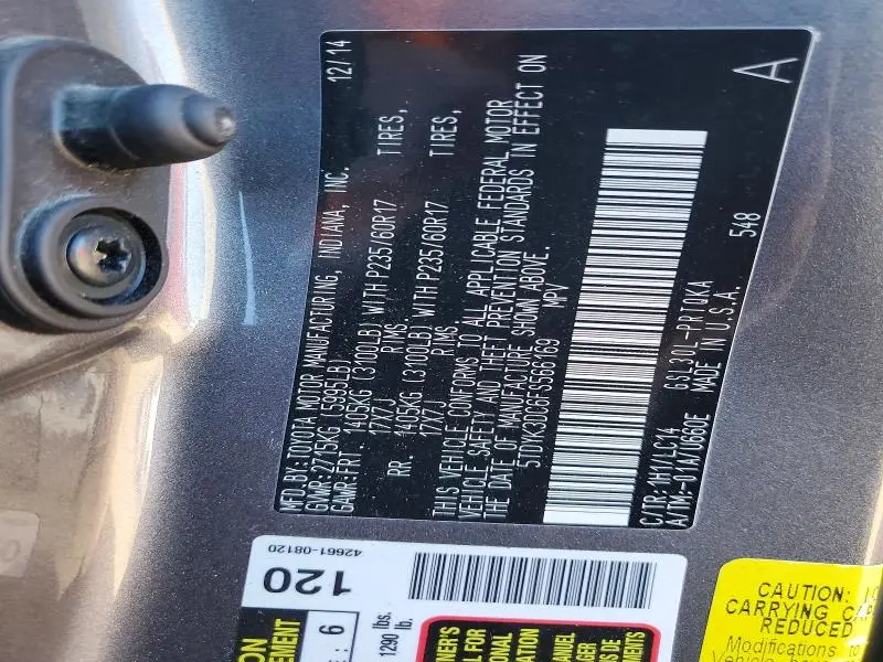 2015 TOYOTA SIENNA XLE  