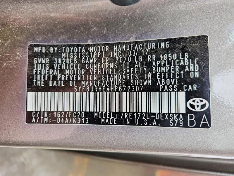 2017 TOYOTA COROLLA L  