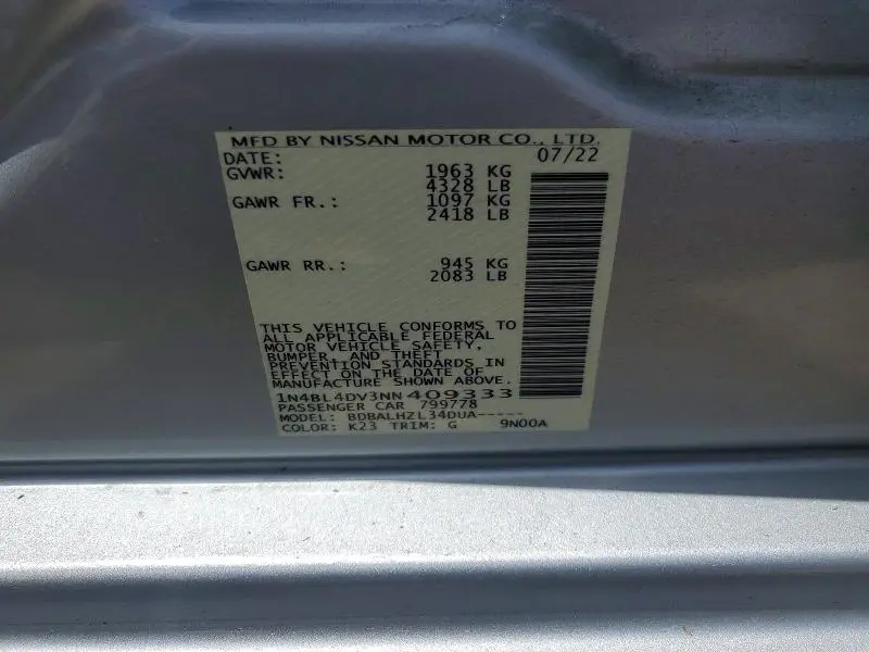 2022 NISSAN ALTIMA SV  