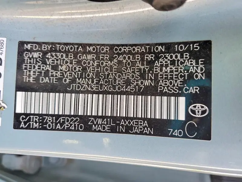 2016 TOYOTA PRIUS V THREE  