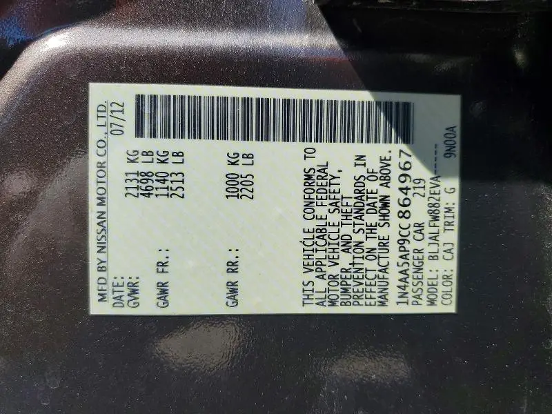 2012 NISSAN MAXIMA 3.5 S  