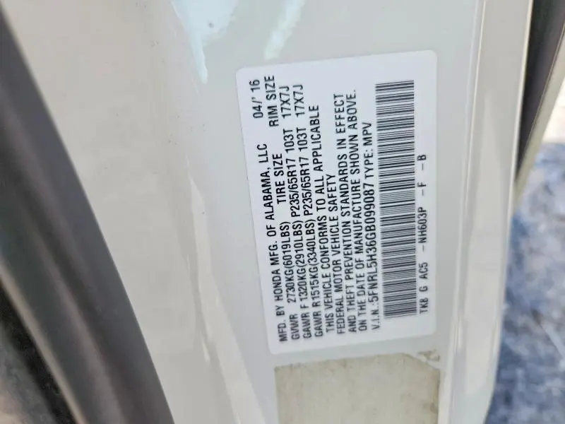 2016 HONDA ODYSSEY SE  