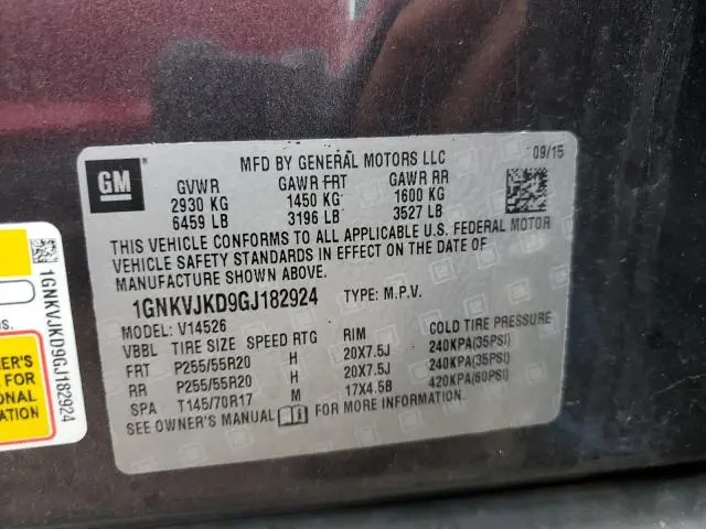 2016 CHEVROLET TRAVERSE LTZ  