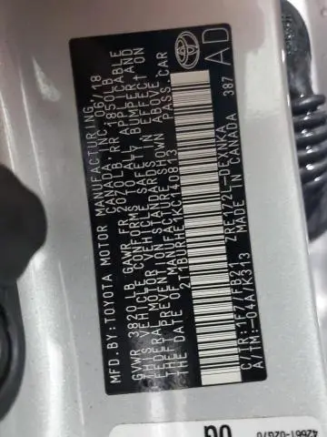 2019 TOYOTA COROLLA L  