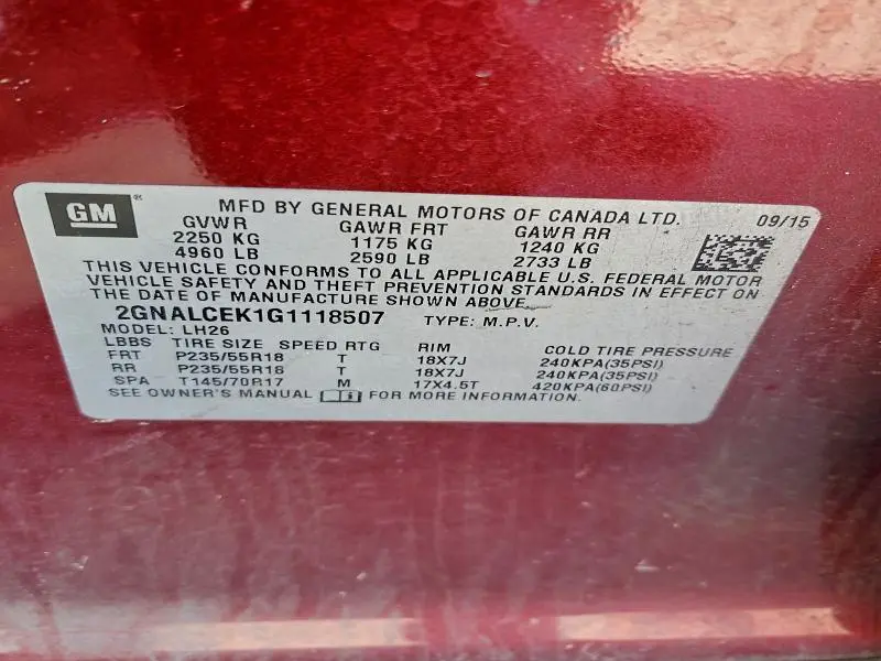 2016 CHEVROLET EQUINOX LT  