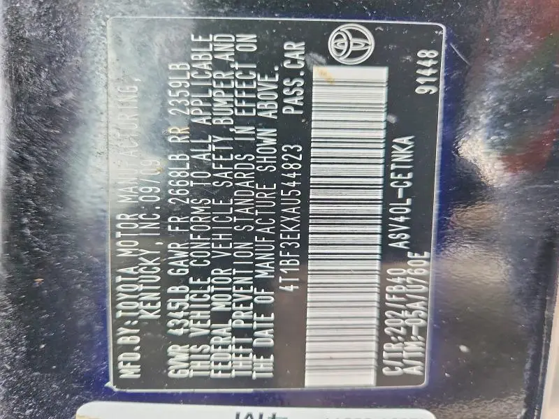 2010 TOYOTA CAMRY BASE  