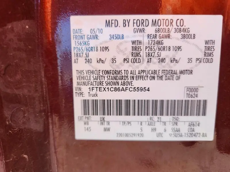 2010 FORD F150 SUPER CAB  