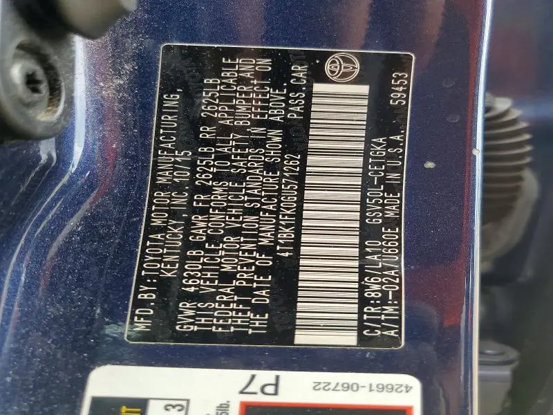 2016 TOYOTA CAMRY XLE V6  