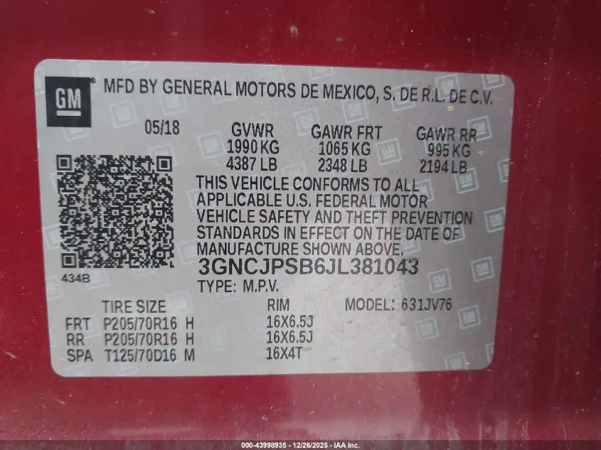 2018 CHEVROLET TRAX LT