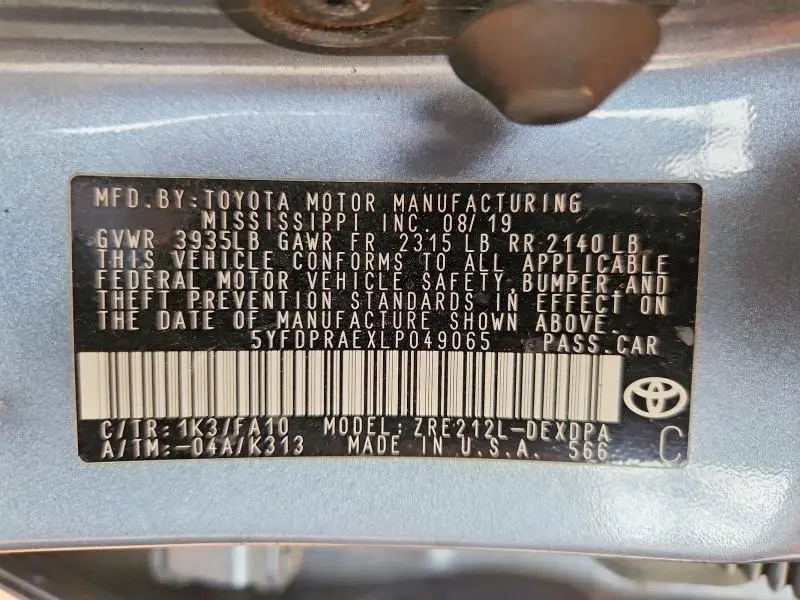 2020 TOYOTA COROLLA L  