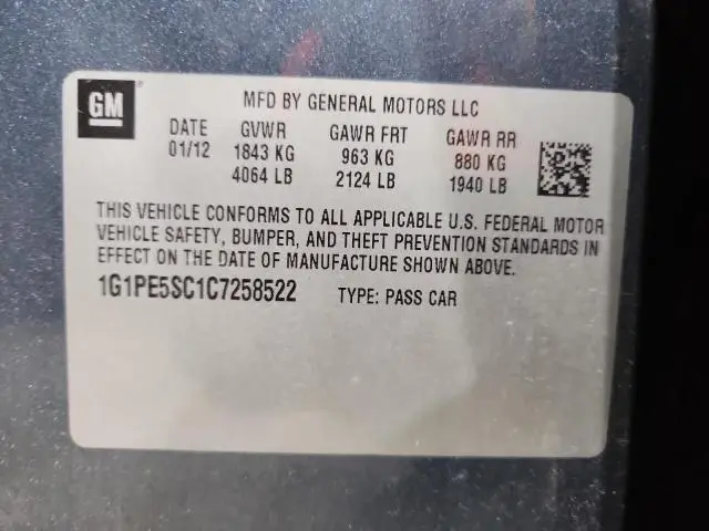 2012 CHEVROLET CRUZE LT  