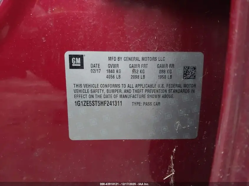 2017 CHEVROLET MALIBU 1LT