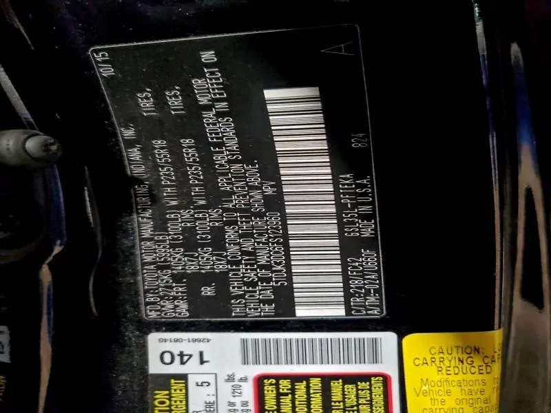 2015 TOYOTA SIENNA LE  