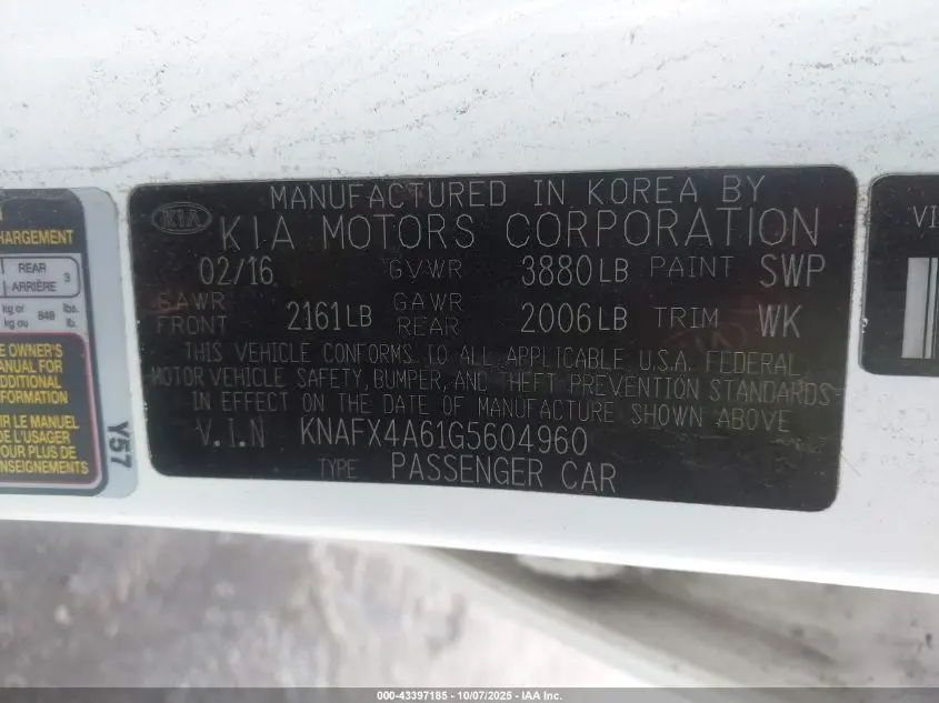 2016 KIA FORTE LX