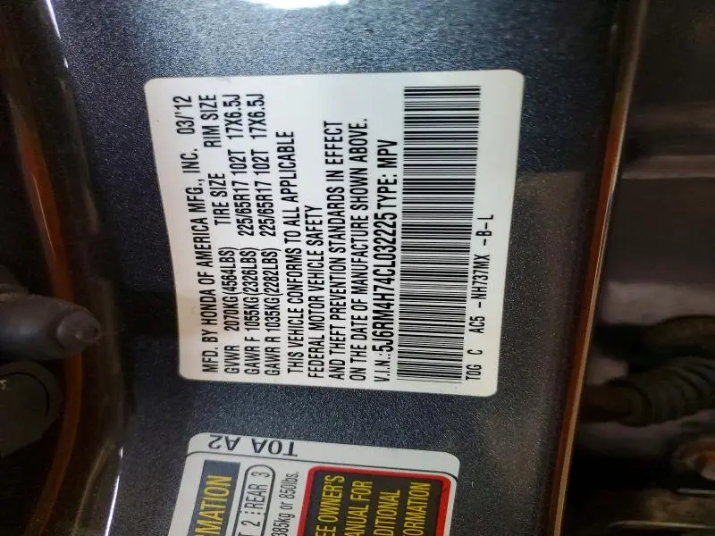 2012 HONDA CR-V EXL  