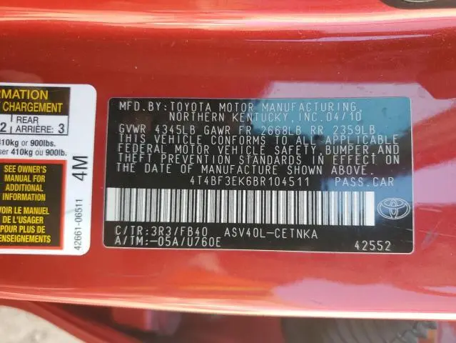 2011 TOYOTA CAMRY BASE  