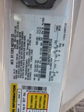 2019 FORD FUSION SE  