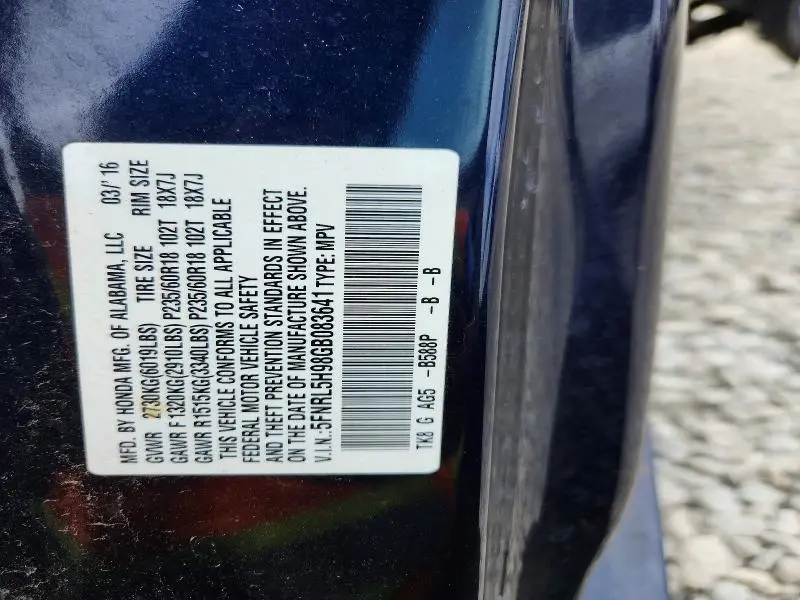2016 HONDA ODYSSEY TOURING  