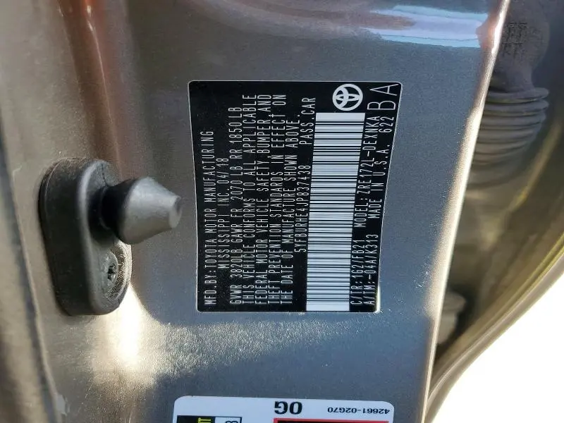 2018 TOYOTA COROLLA L  